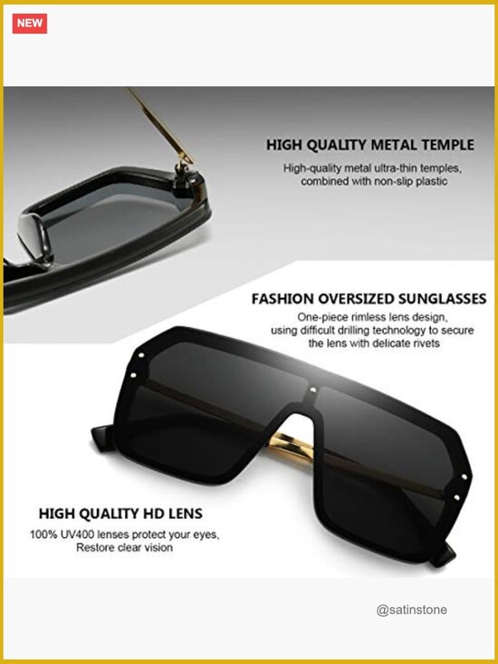 Oversized Flat Top Rimless Sunglasses Women Trendy One Piece Big Shades UV400